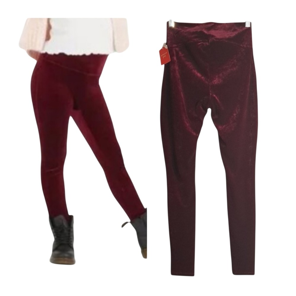 Spanx Girls Velvet Leggings‎ in Rich Burgundy Non-Shaping Size M High-Rise Waist